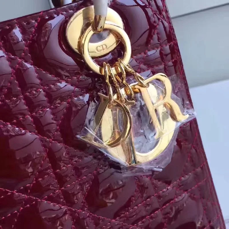 Dior Medium Lady Dior Bag In Bordeaux Patent Leather