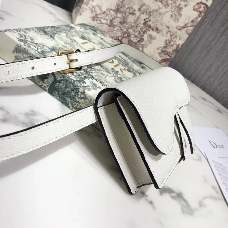 Dior White Calfskin Saddle Belt Bag