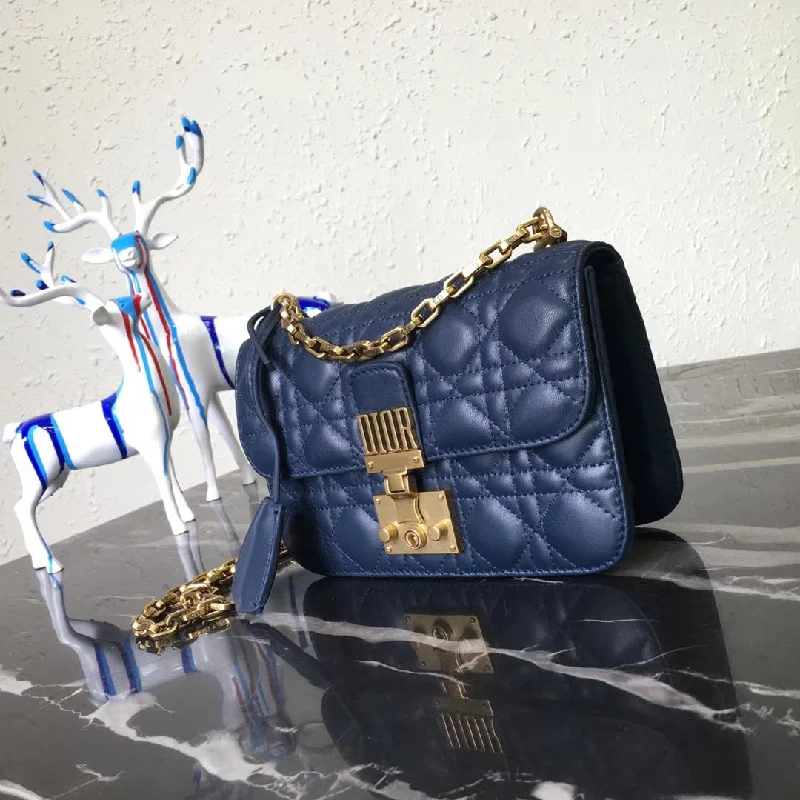 Dior Small Dioraddict Flap Bag In Blue Lambskin