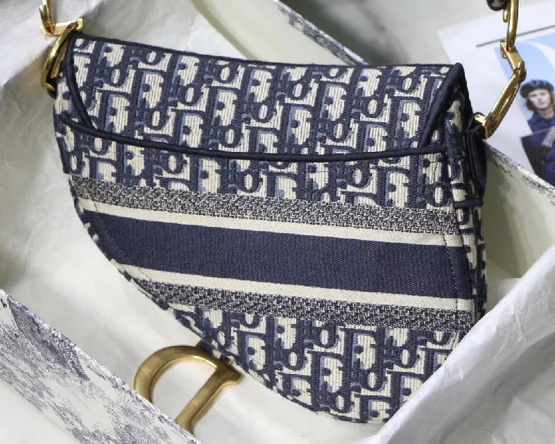 Dior Saddle Bag In Blue Oblique Embroidered Canvas