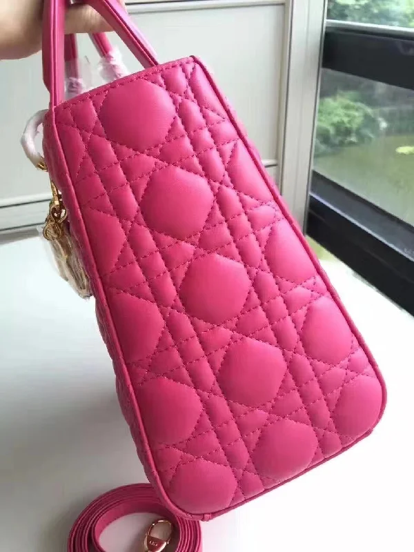 Dior Medium Lady Dior Bag In Rose Red Lambskin