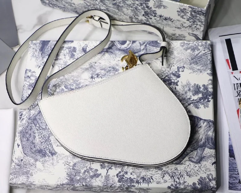 Dior Saddle Trio Pouch With Strap In White Calfskin