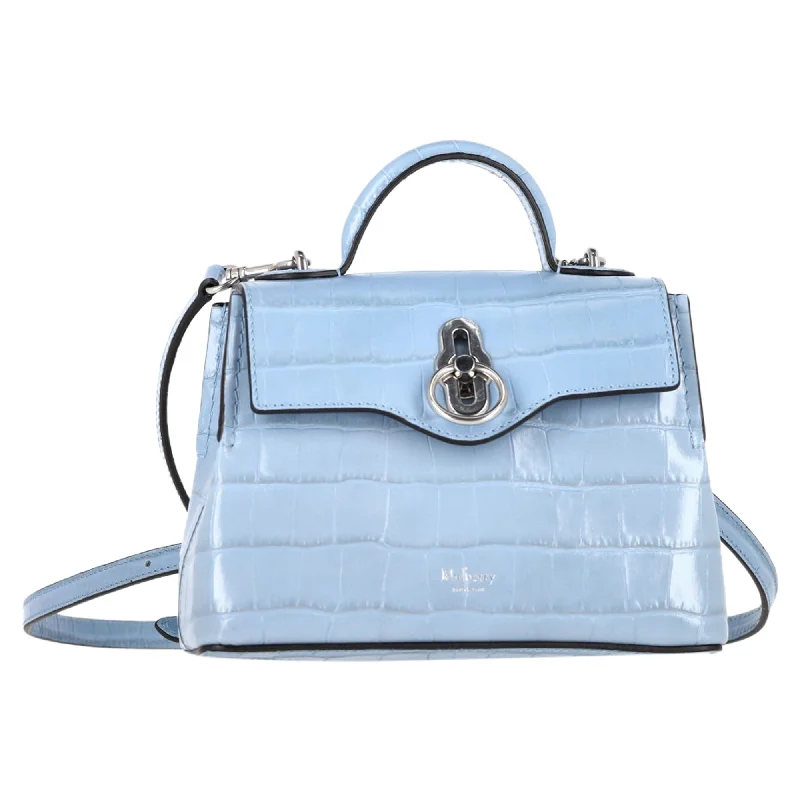 Mulberry Micro Seaton Crocodile-Embossed Handbag in Light Blue Leather