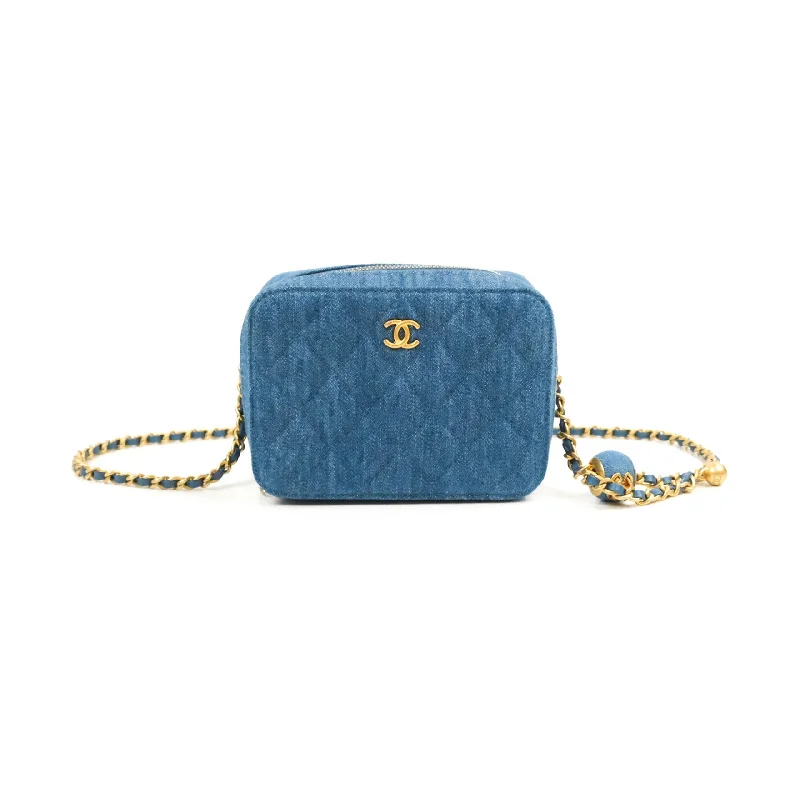 Chanel Pearl Crush Quilted Camera Bag Denim Aged Gold Hardware